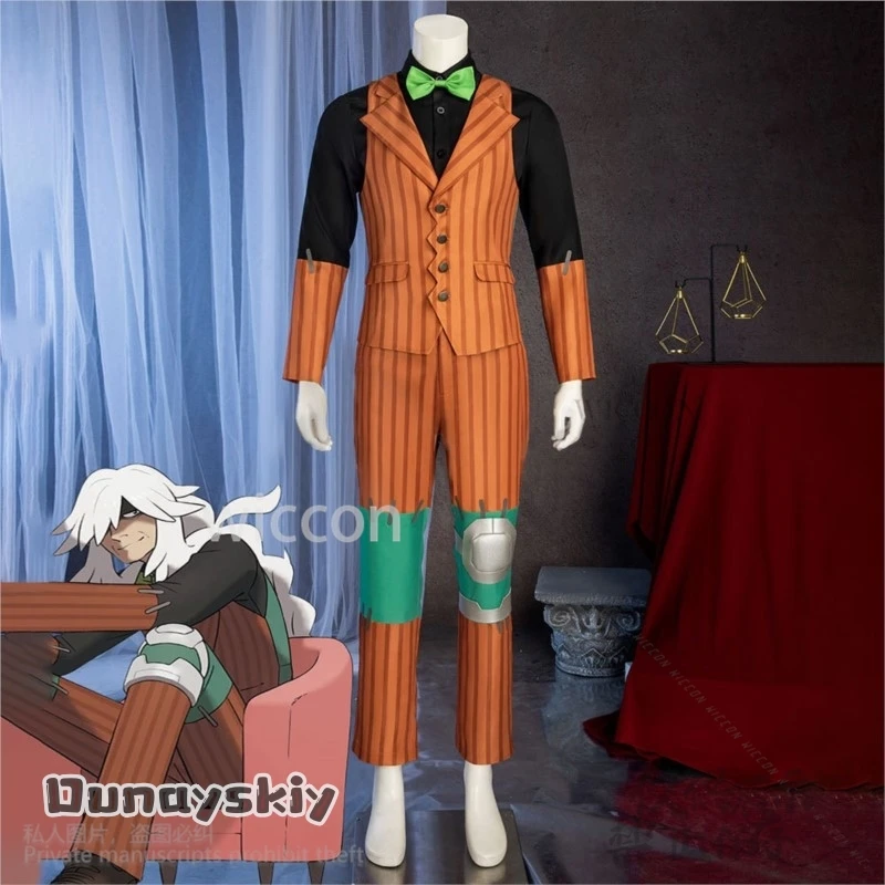 أنيمي فروي مون ليجيندز تأثيري AZ زي البرتقال شريط موضة الدعاوى سترة الأخضر ربطة القوس فيونكة طويلة الأبيض الباروكات هالوين الدعاوى