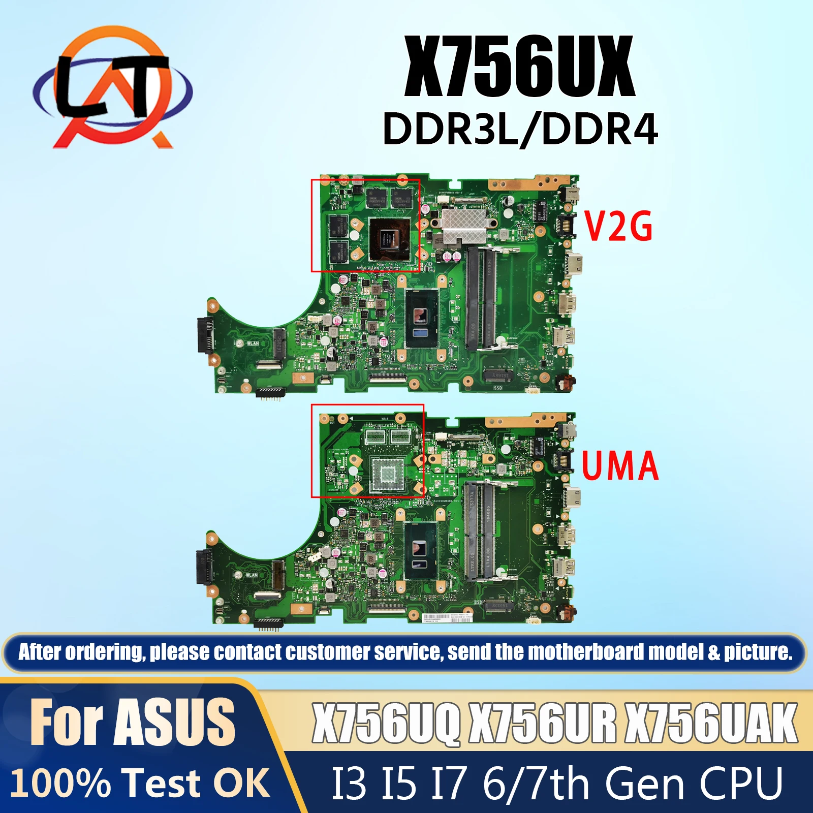 X756UQK/X756UV For ASUS X756UQ X756UR X756UAK X756UB X756UJ X756UA X756UX A756U Laptop Motherboard I3 I5 I7 CPU V2G DDR3 DDR4