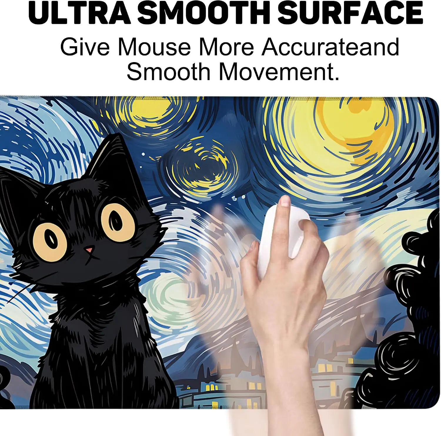 1Pcs Mouse Pads XXL Mouse Pads 900x400 Black Cat Starry Night Gaming Mouse Pad with Stitched Edges Non-Slip Rubber Base Mouse