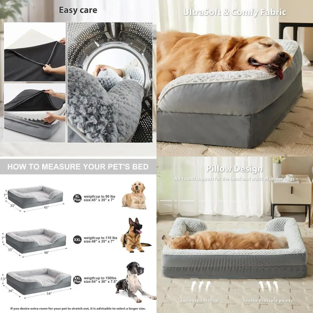 

Ортопедическая опорная пенопластовая кровать для собак XL со съемным водонепроницаемым чехлом и противоскользящим основанием