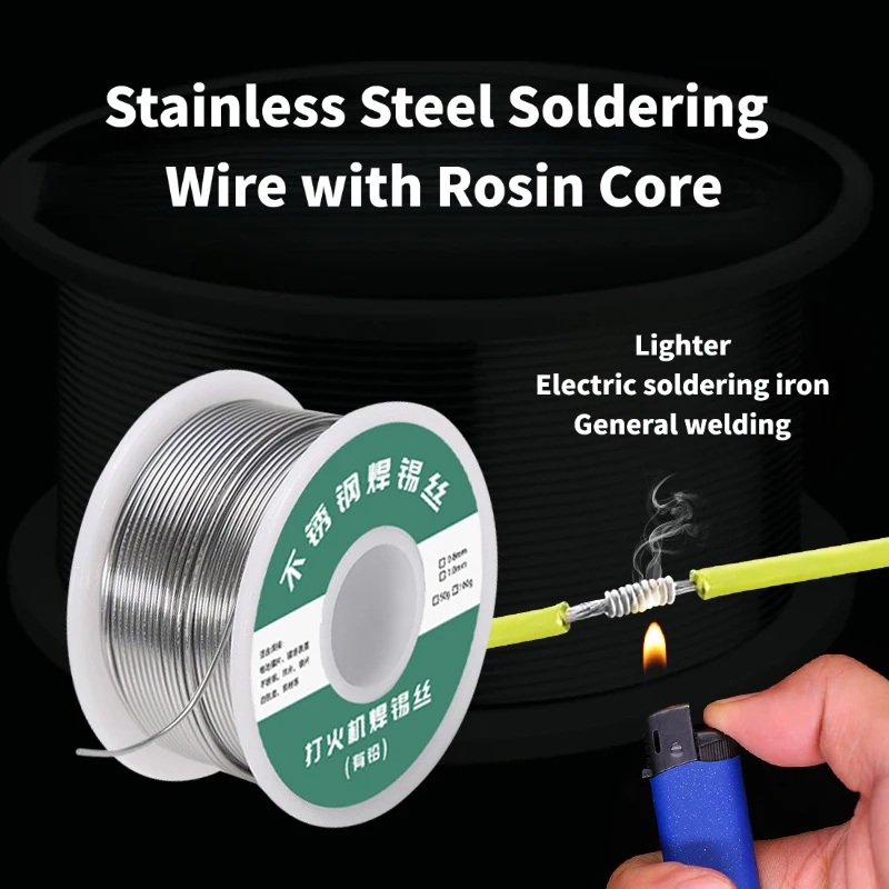 

Stainless Steel Soldering Wire with Rosin Core, Low Melting Point for Battery Nickel Strip & Metal Welding, Lighter & Soldering