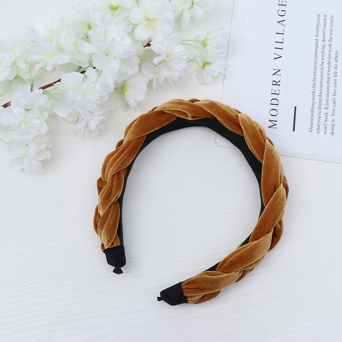 

1pc Fine Braided Suede Hoop Golden Lightweight Band For Women Girls Braid Head Hoops Hair Accessory Hair Care Styling Tool