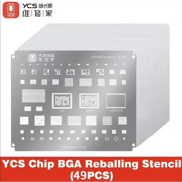 YCS Tin Planting Steel Mesh Stencil Set-49 PCS for Android Series Universal CPU Comprehensive BGA Reballing Stencil Repair tools