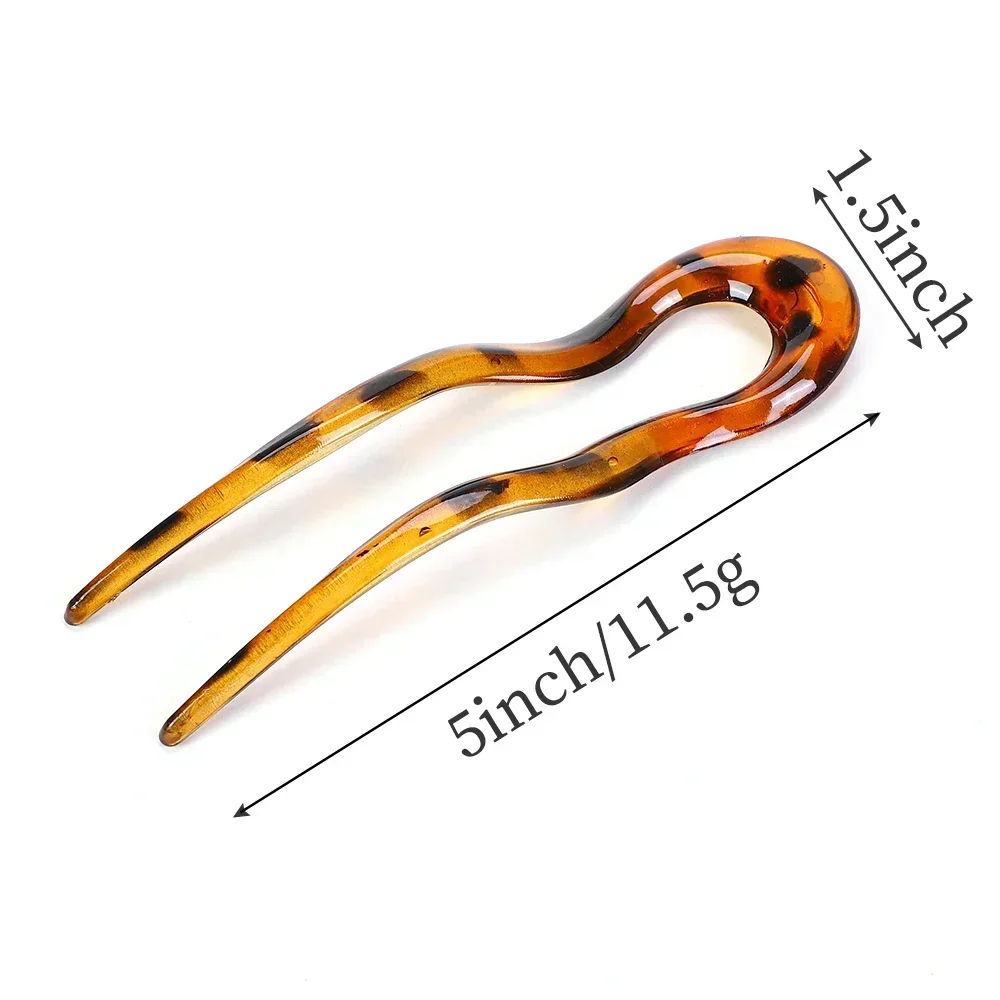 Vintage U-Shaped Twist Hair Fork Stick Hair Clip for Women Girls Acetate Wavy Leopard Hairpin Bun Pin Headwear Hair Accessories