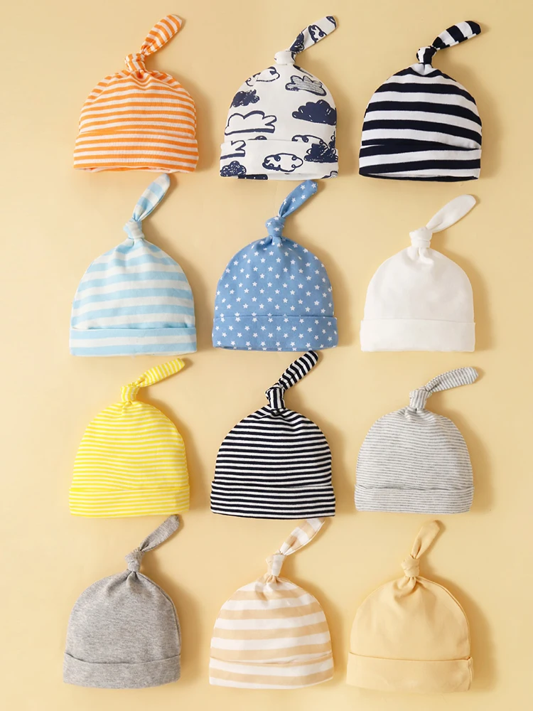 5PCS Random Spring and Autumn Baby Hat Printed Children\'s Knitted Hat Cotton Newborn Hat Baby Boy Hat Child Accessories