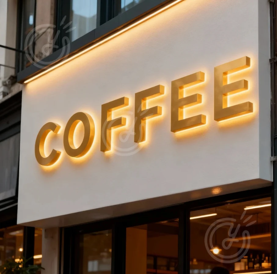 Coffee Sign Logo LED Coffeehouse Reception Metal Backlit 3D Advertising Custom Business Letters Signboard Neon House Metal Sign