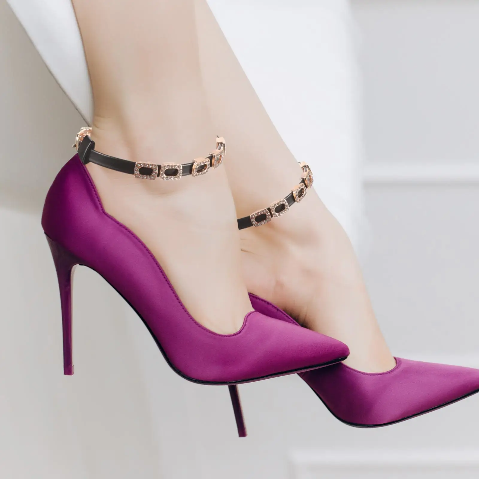 

High Heels Anti-loose Strap 0.7CM Black Rhinestone Decorative Replacement Straps for Heels Adjustable Shoe Chains Accessories Pu