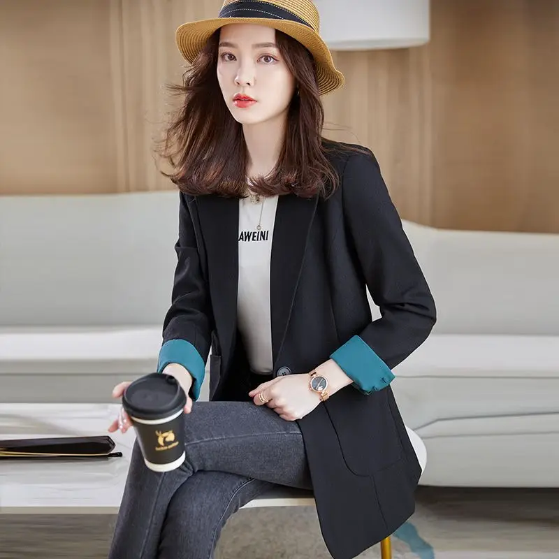 

Lnsozkdg Spring Blazer Women New High End Fashion Temperament Professional Casual Loose Jacket Office Lady Work Coat Tops Black