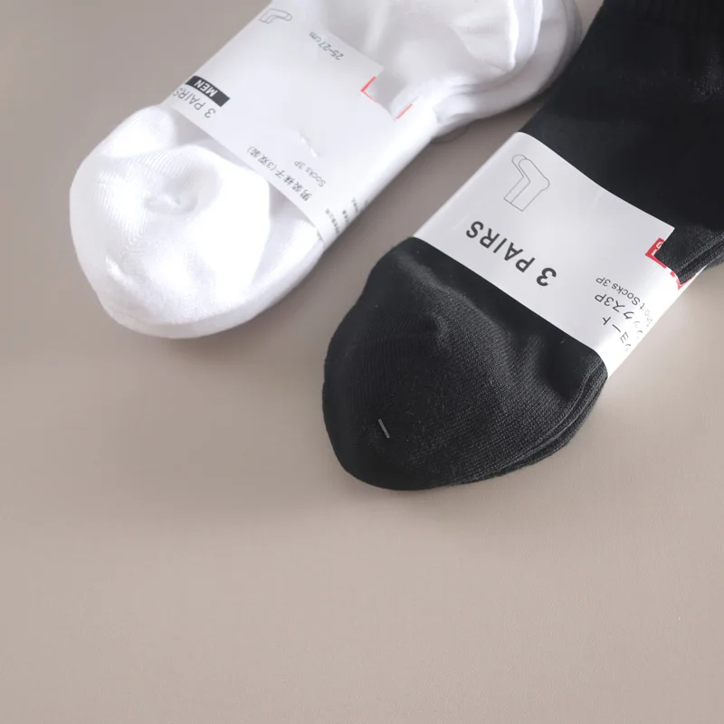 Men's Summer Cotton Elastic Short Socks 3 Pairs Carded  Color Casual Pure Color Socks Comfortable Breathable Sweat Absor...