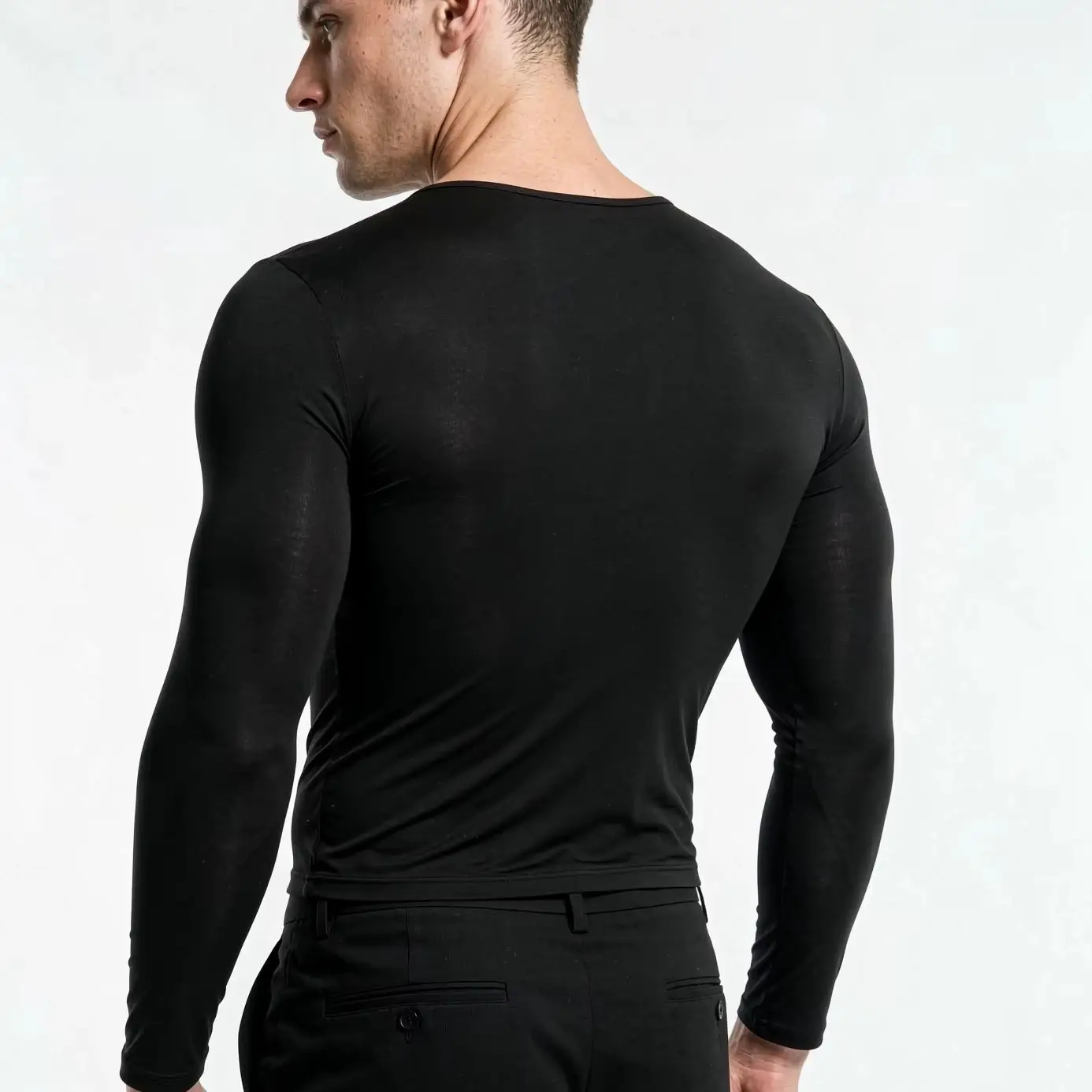 Men's Muscle Skinny Top Sports Long Sleeve Black Tees Mesh Cross Shaped Exercise Fitness Slim T-Shirt Clothes Sportswear