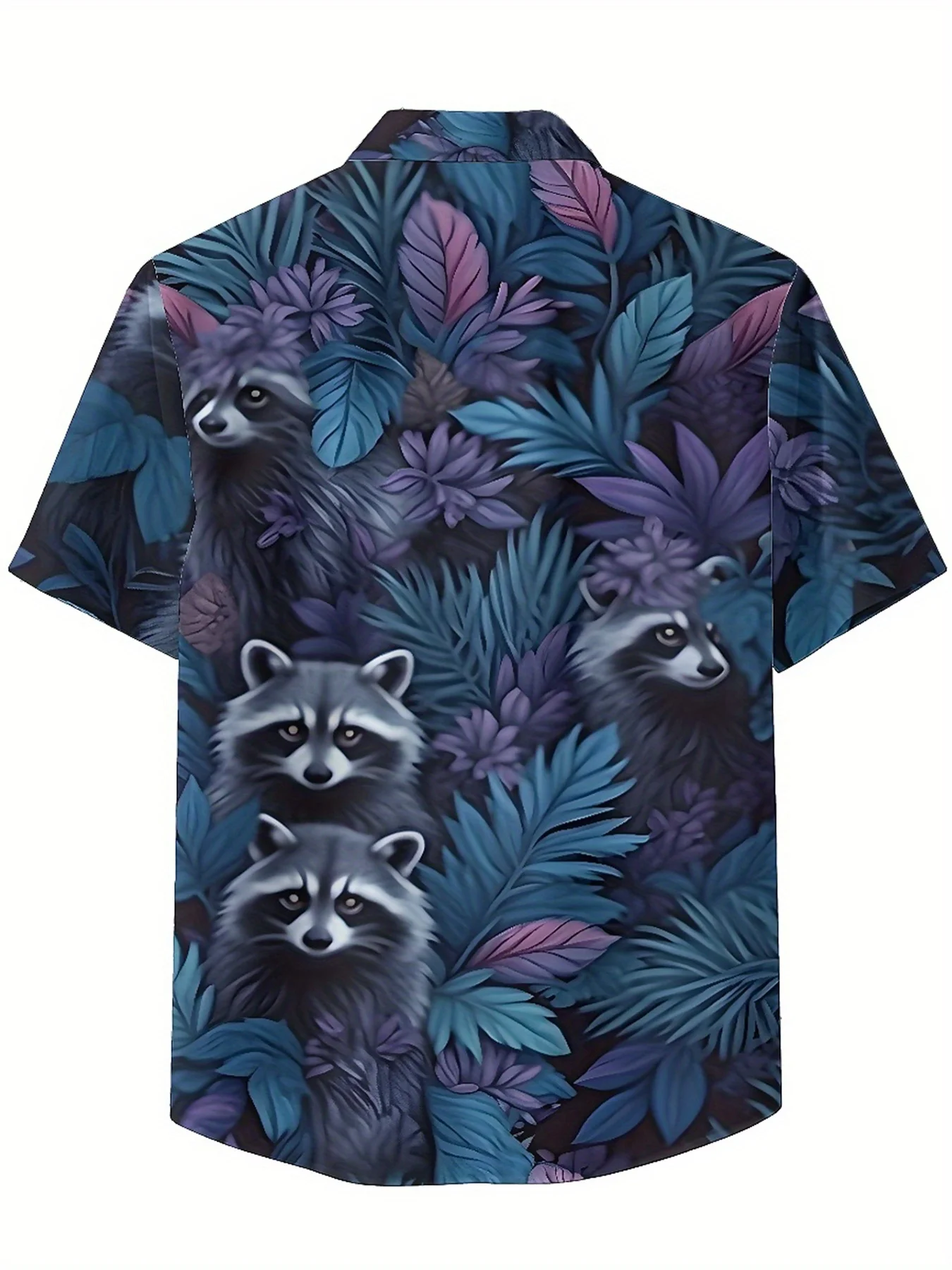 Men's Plus Size Hawaiian Shirts Raccoon Adventure in The Mysterious Forest pattern, Button Shirts, Casual Clothing, Summer Tops