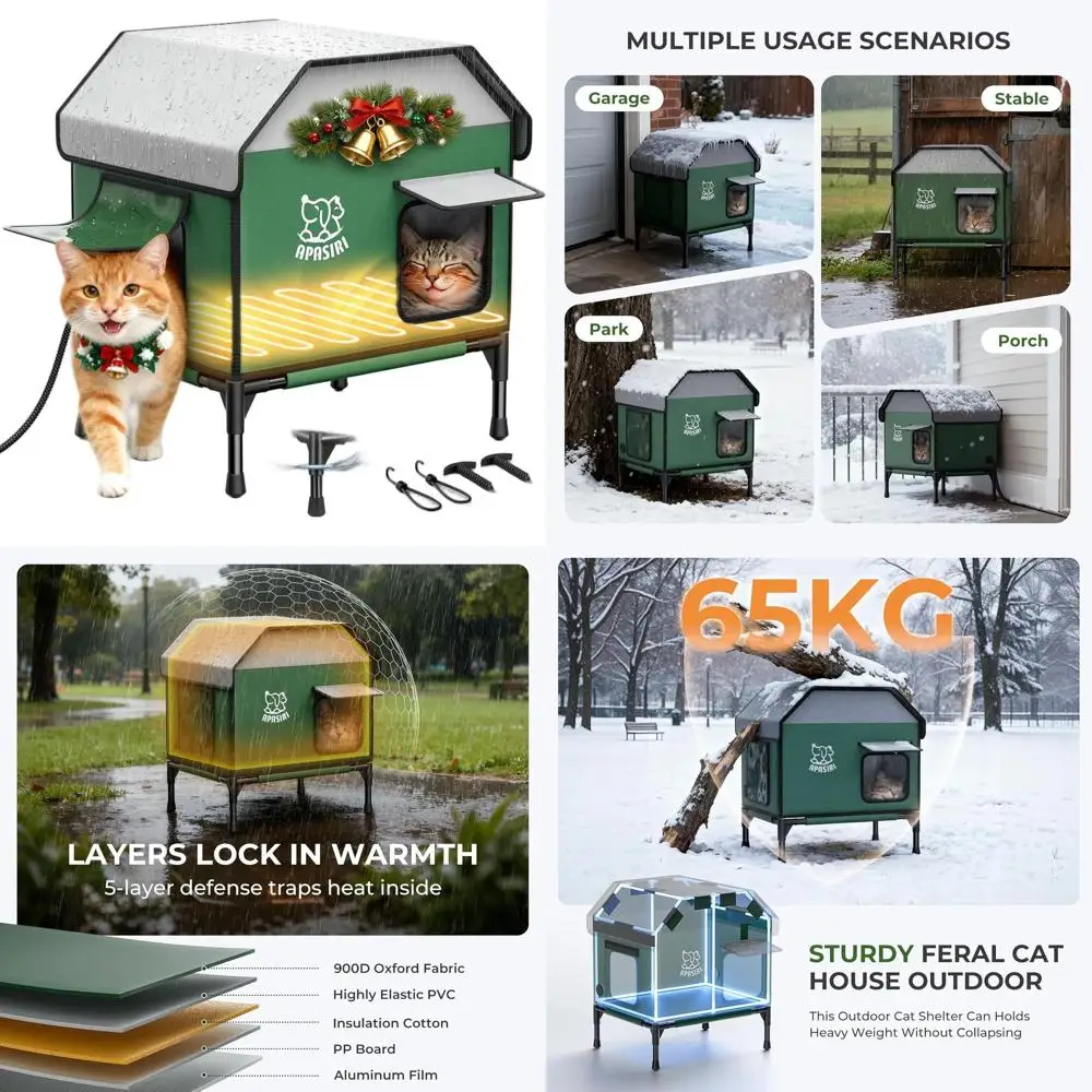 

Изолированное уличное укрытие для кошек среднего размера с грелками для зимы, атмосферостойкое и повышенное для сохранения сухих беспых кошек