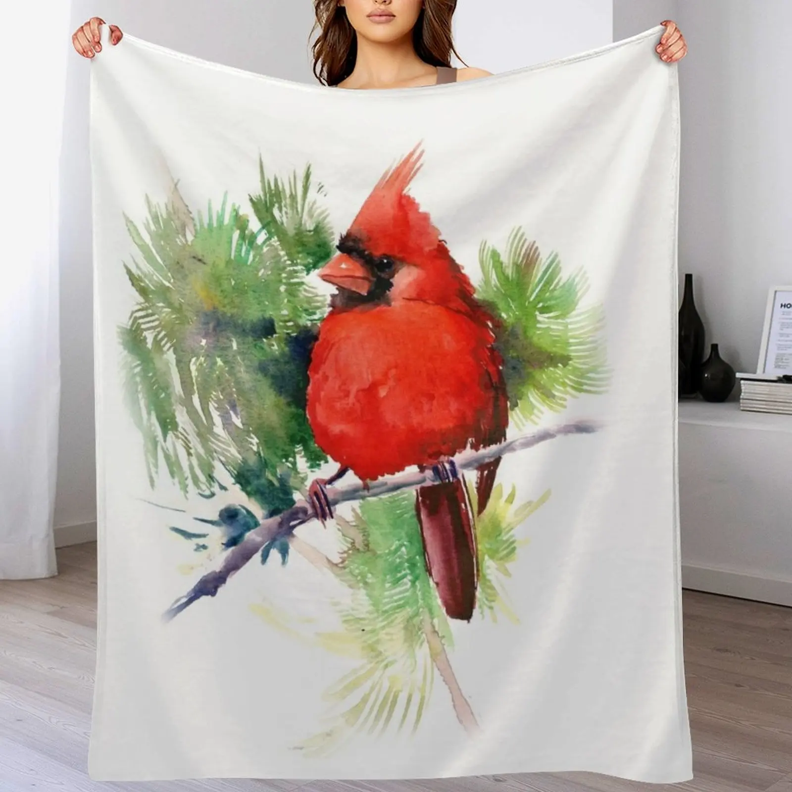 

Red Cardinal Bird Throw Blanket manga Flannel Fabric sofa bed Thins Blankets