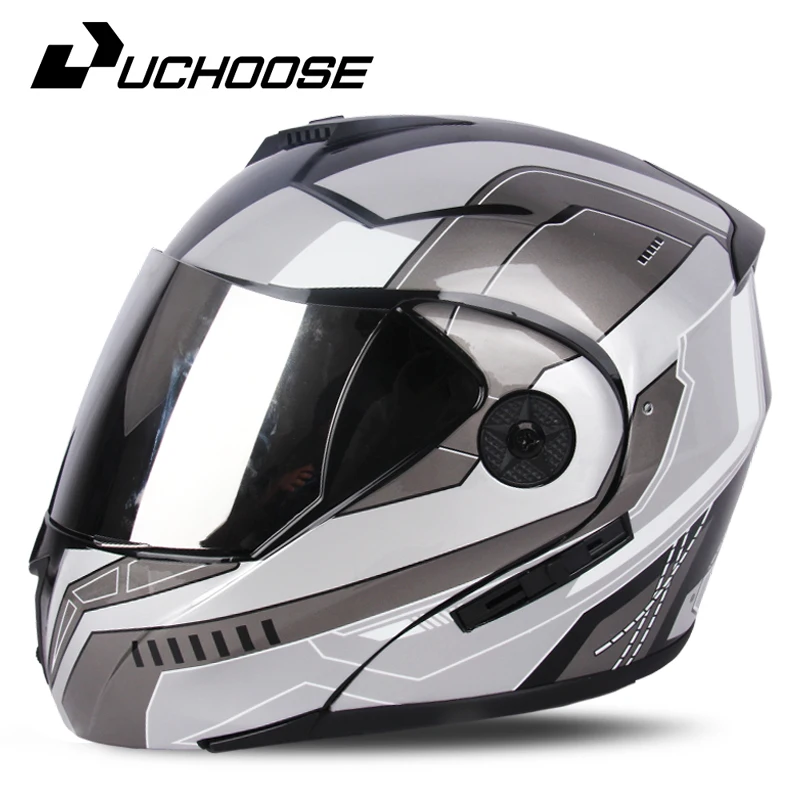 Casco moto Uchoose a doppia lente Certificazione DOT Casco a sezione trasversale Casco modulare di sicurezza Casco unisex con visiera