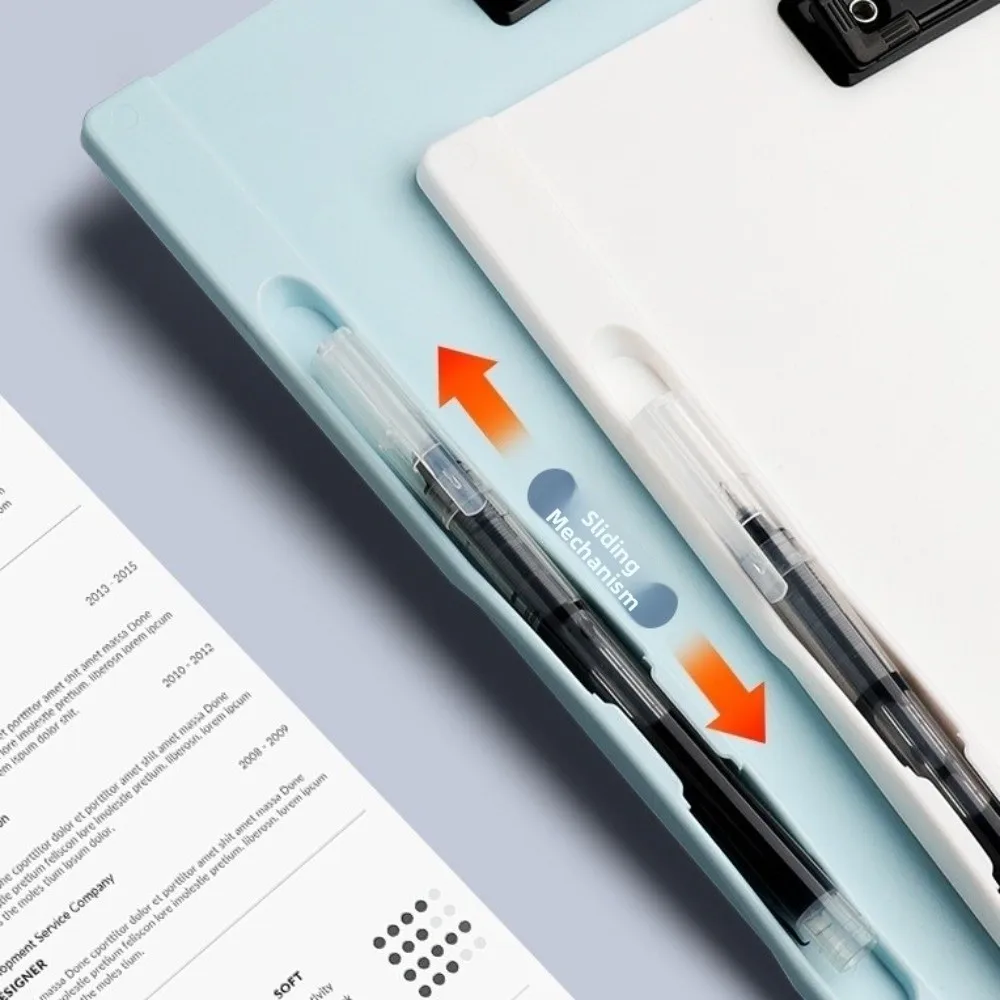 Durable A4 File Folder Clipboard Plastic with Pen Holder Writing Splint Metal Clip Letter Size Writing Clipboard Stationery