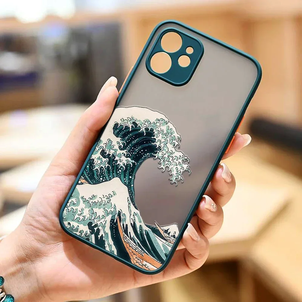 Fashion Great Blue Wave Clear Phone Case For iPhone 16 13 12 11 14 15 Pro MAX Plus SE Mini XR Shockproof Hard Matte Cover Fundas