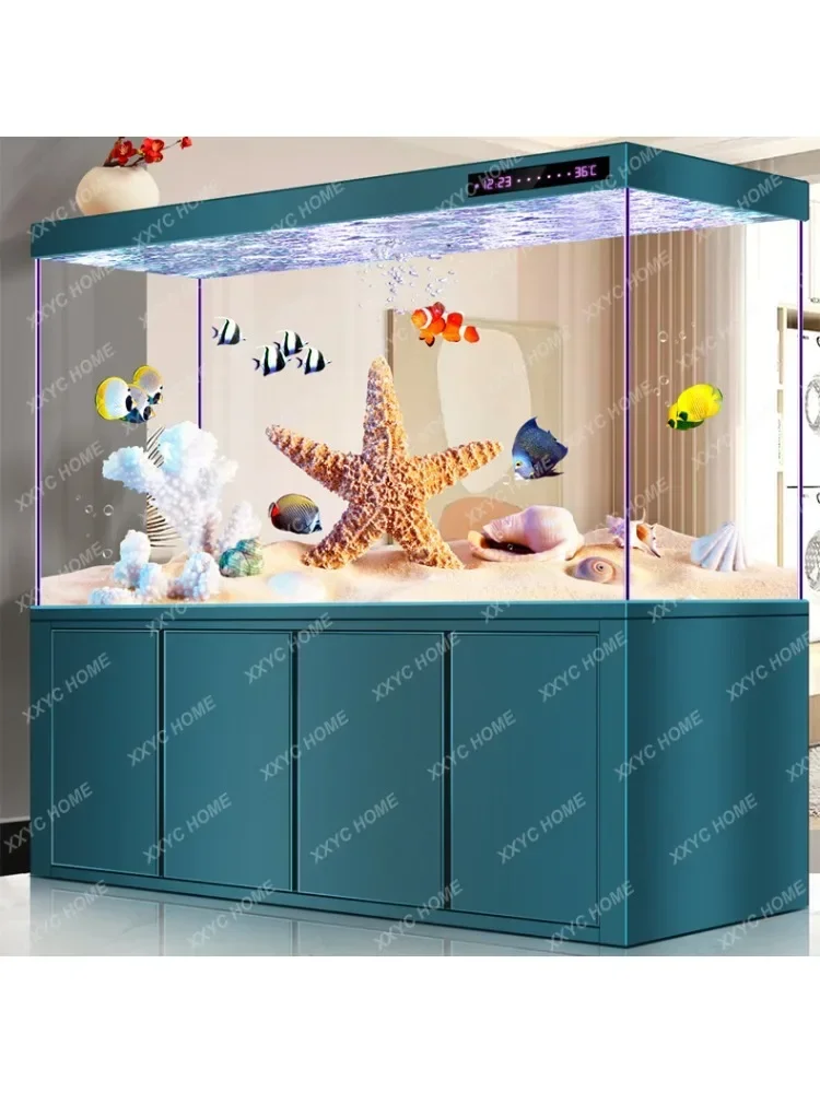 Medium and Large Office Floor Aquarium Bottom Filter Super White Glass Screen Hallway Partition Dragon Fish Tank