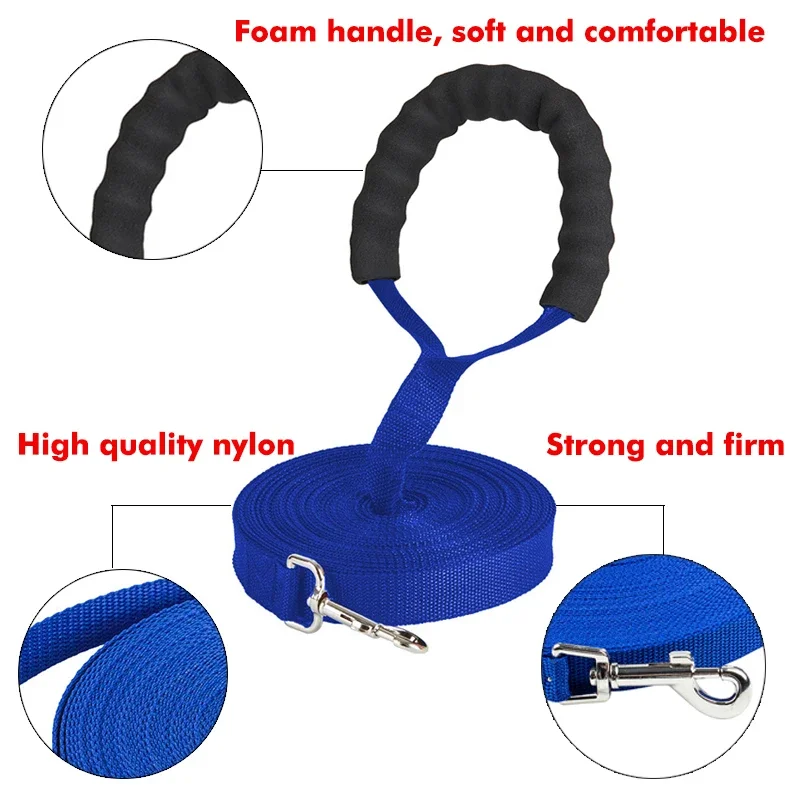 Sponge Handle Long Dog Leash 6M 9M 10M 12M 15M 20M Medium Large Big Pet Ourdoor Training Lead Rope 6 9 10 12 15 20 M Meters Line