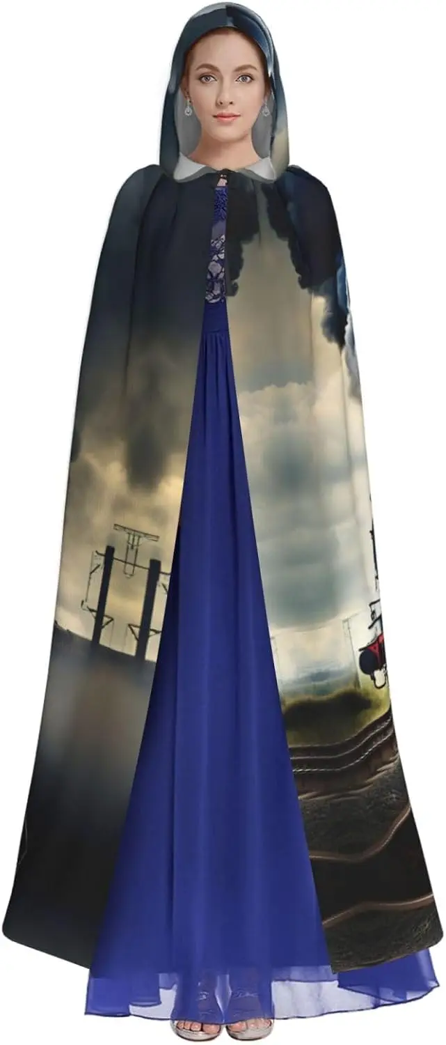 قطار البخار الغيوم طباعة الكبار مقنعين كيب كرنفال مهرجان كيب تأثيري رداء زي حفلة كرنفال القوطية #3