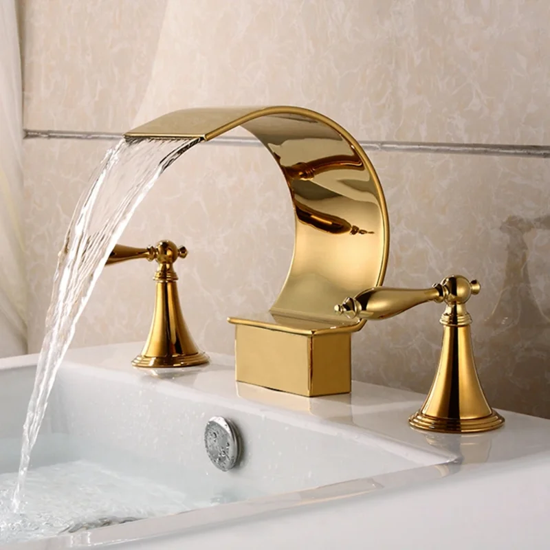 3 hole New Design Matte golden Bathroom Basin Sink Faucet Taps