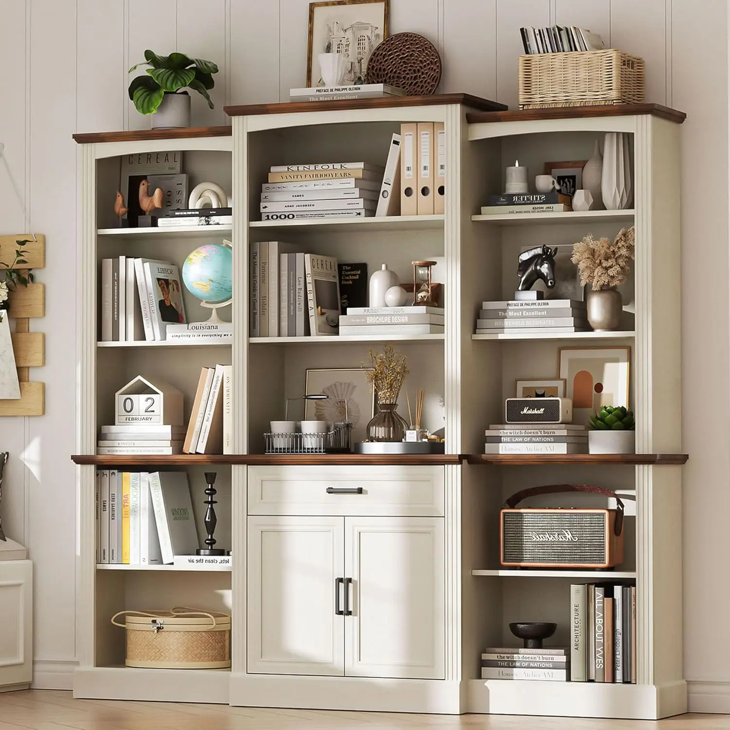 

70" Tall Bookshelves and Bookcases with Doors Large Bookshelf with Drawers, Farmhouse Bookcase with Storage, Customized