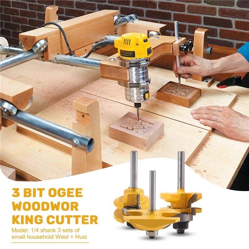 

【HOT】3Pc1/4 Shank Raised Panel Cabinet Door Router Bit Set - 3 Bit Ogee Woodworking Cutter Woodworking Router Bits