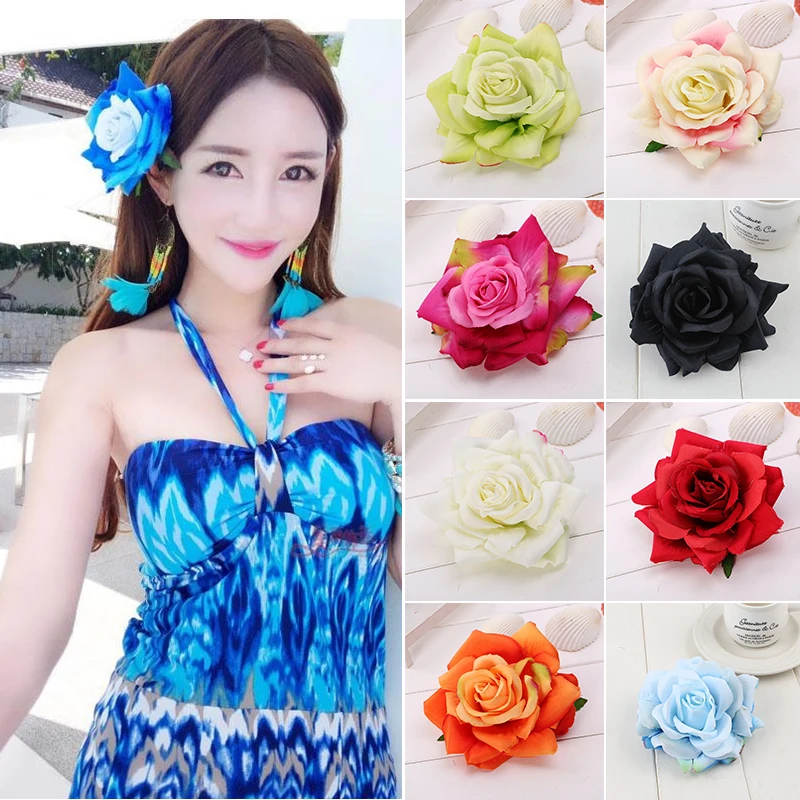 Bohemian Beautiful Artificial Flower Hair Clip Rose Flower Hairpins For Bridal Wedding Seaside Holiday Party Hairpin Headdress