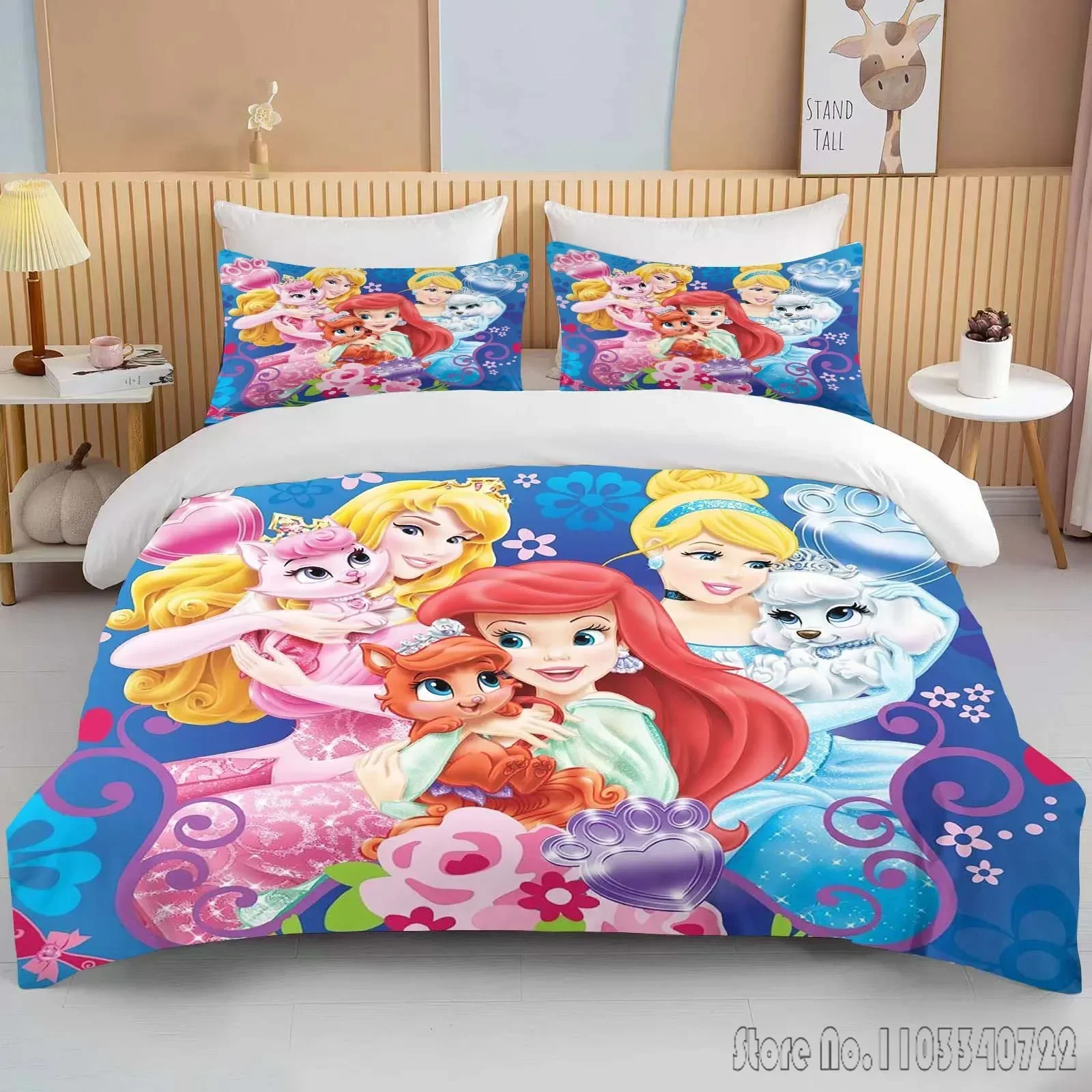 Disney Princess Printed Soft Bedding Set Duvet Cover Anime Quilt Adult Kids Birthday Gift Full Size Bedding Set Luxury