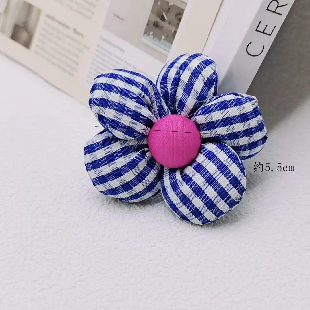 

500pcs Wholesale Grid Fabric Padded Five-petal Flower Diy Accessories Hairpin Accessory Brooch Handmade Flower Accessories Cloth