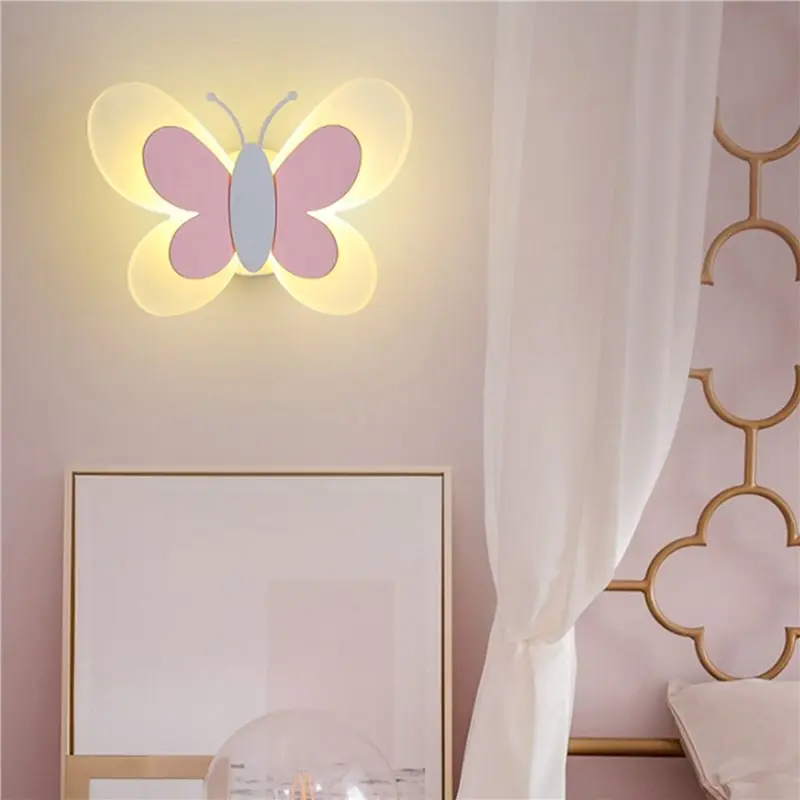 A69E2X LED Butterfly Wall Lamp 14W 85-265V Children Bedroom Lamp Modern Butterfly Wall Lamps,Pink Wing & White