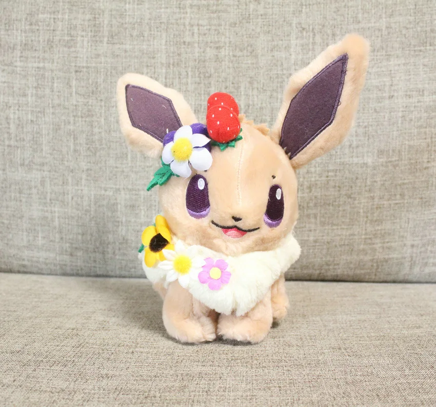 Cute Anime Pokemon Japan Easter Flower Wreath Pikachu & Eevee Mascot Plush Toy Set Adult Children Plush Gifts Toys