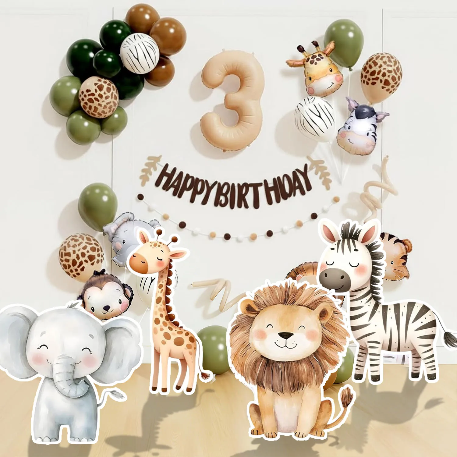 Decoración de Jardín con Animales de la Selva, Patrón de León, Jirafa, Elefante y Cebra, Temática de Granja, Suministros para Decoración de Fiestas de Cumpleaños al Aire Libre