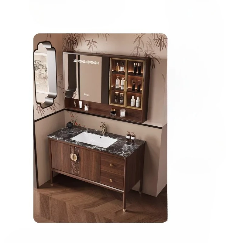 

Китайский комбинированный шкаф для ванной комнаты из каучукового дерева с покрытием, умывальник, напольный керамический унитаз-моноблок