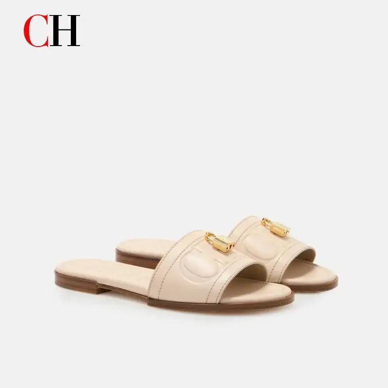 CH Fashion Brand CH Monogram Slide Sandals Stylish Comfortable Women's Flat Slippers Trendy Summer Essential Footwear