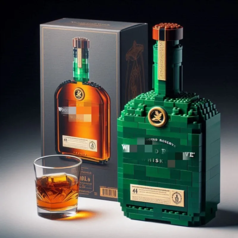 

Whiskey Bottle Building Blocks Set for Adults Unique Collectible Model Kit with Display Base Creative Gift Home Decor Idea