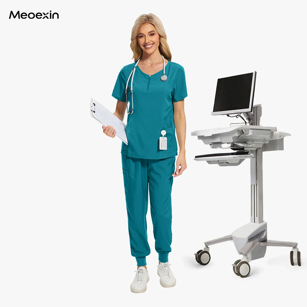 

Wholesale Nurse Set Women Stand-up Collar Zipper Short Sleeve Apparel Pharmacy Work Wear Medical Hospital Doctor Nursing Uniform