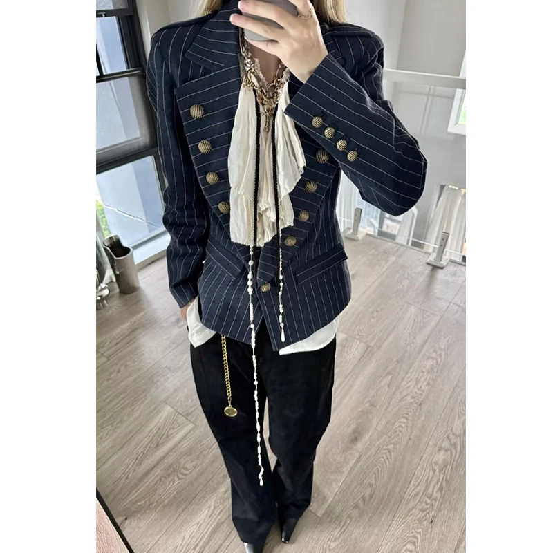 Autumn New Women's Blazers Blouse 2026 Fashion Stripe Slim Warm V-neck Office Blazers Street Chic Fall Women's Travel Jackets
