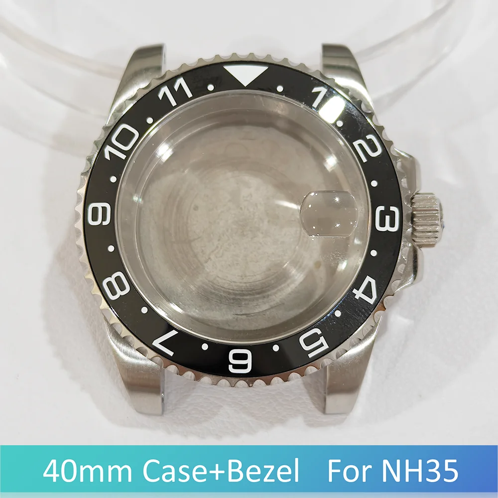 Per NH35 Cassa 40MM Vetro zaffiro piatto Acciaio inossidabile 316L Fondo sigillato Orologio automatico Materiale metallico Accessori per orologi