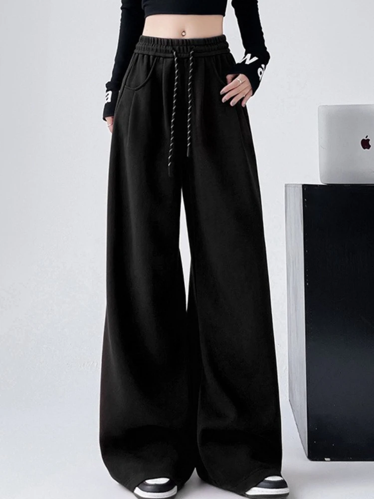 Women Navy Blue Wide Leg Joggers Spring Summer Thin High Waist Slim Fit Loose Drape Casual Sweatpants
