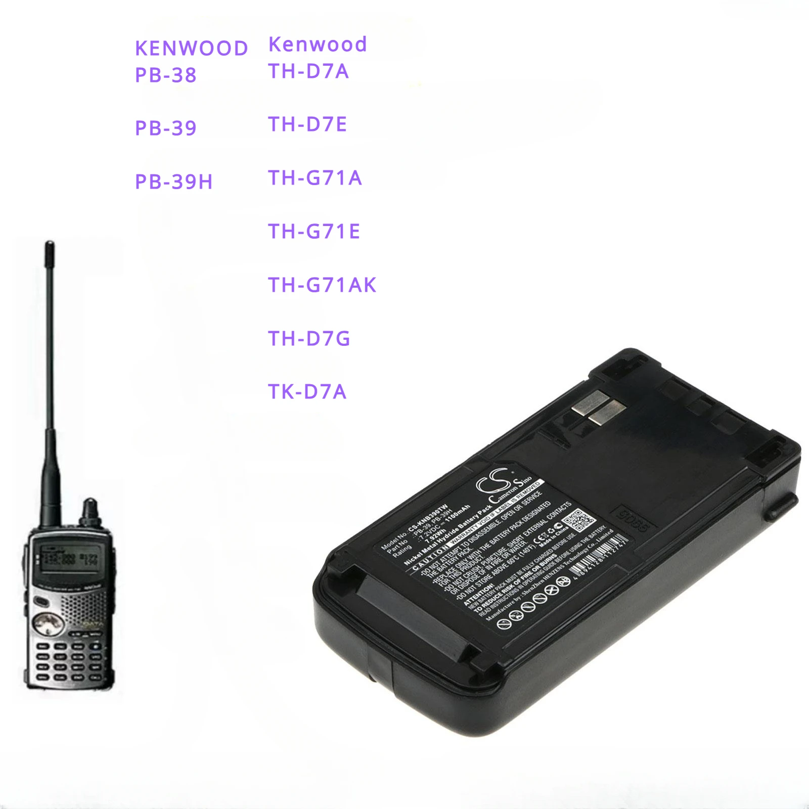 

1100mAh Two-Way Radio Battery PB-38, PB-39, PB-39H for KENWOOD TH-D7A,TH-D7E,TH-D7G,TH-G71A,TH-G71AK,TH-G71E,TK-D7A