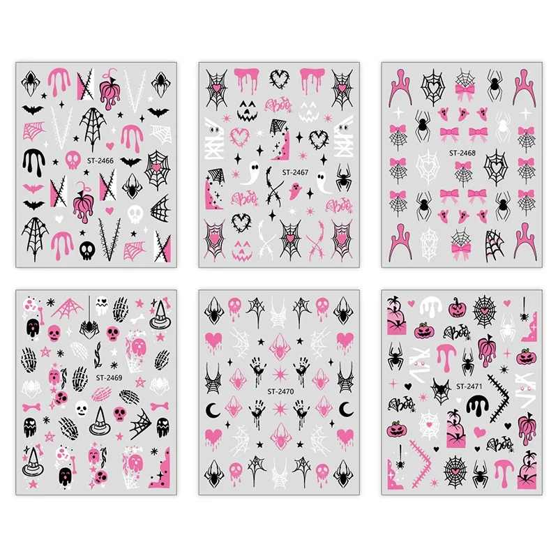 Adesivi per unghie 3D Halloween Piccolo ragno Zucca Fantasma Divertenti decalcomanie per unghie glitter per cursori per manicure per decorazioni per unghie festival
