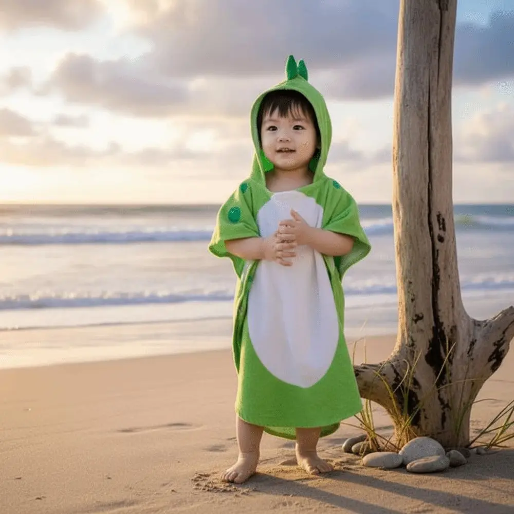 Multipurpose Single Layer Bath Towel Cartoon Shower Cloak Boy Cloak Towel Soft Swim Towel Children Dinosaur Bathrobe Sleepwear