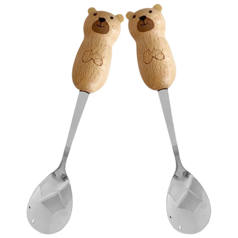 

2pcs Coffee Spoon Wooden Handle Food Grade Stainless Steel Stirring Spoon Long Handle For Kitchen Dessert Ice Cream Home