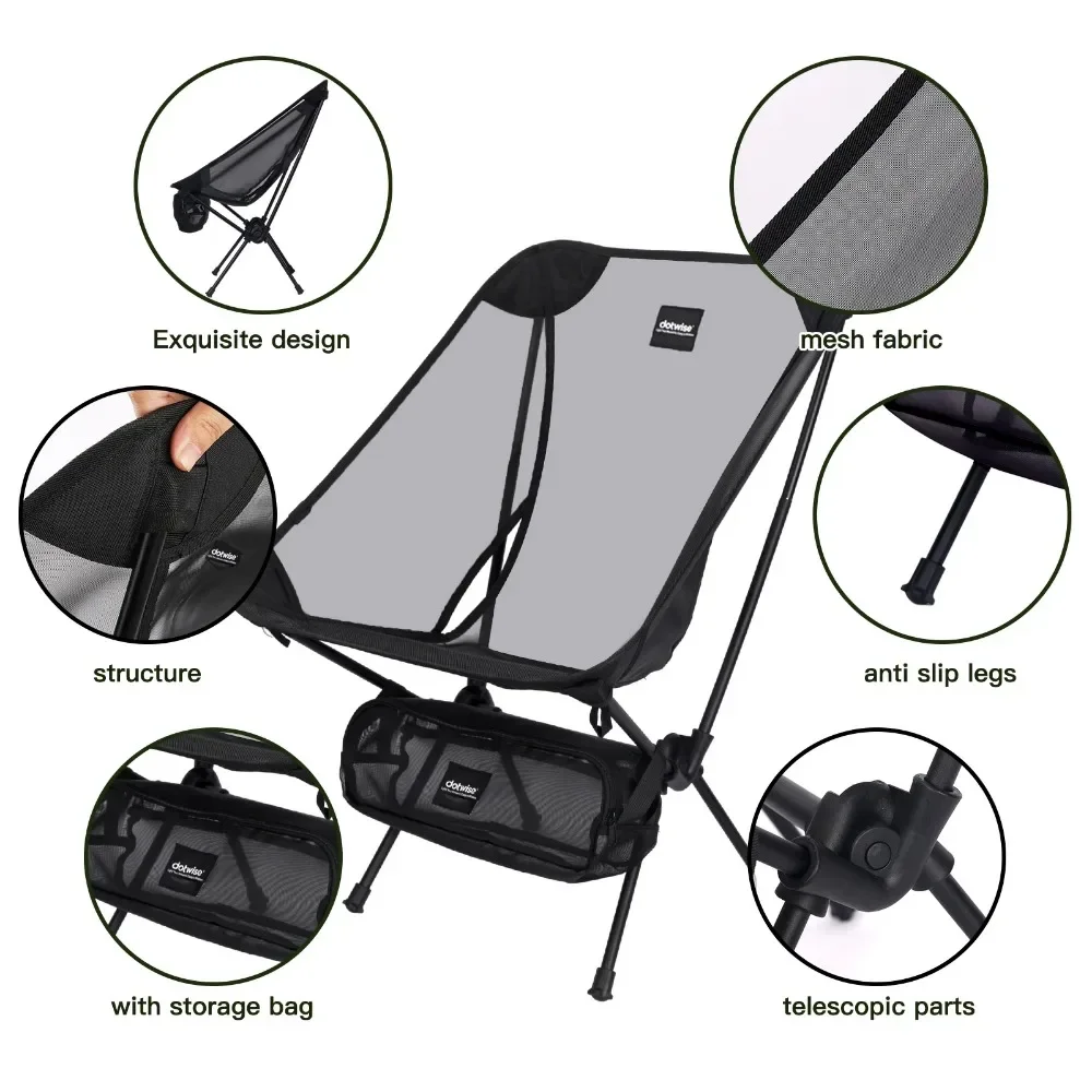 Outdoor Moon Chair Camping Chair Fishing Chair Portable Folding Seat Breathable Mesh Aluminum Alloy Frame Strong Load Bearing