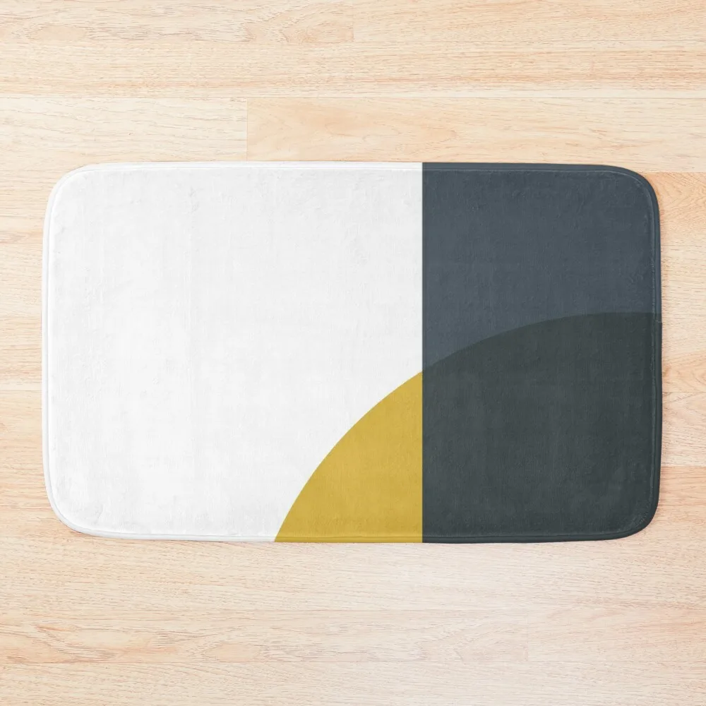 Abstract Geometric Minimalist 2 Navy Blue, Light Mustard Yellow, and White Bath Mat Bathroom Slip Mat