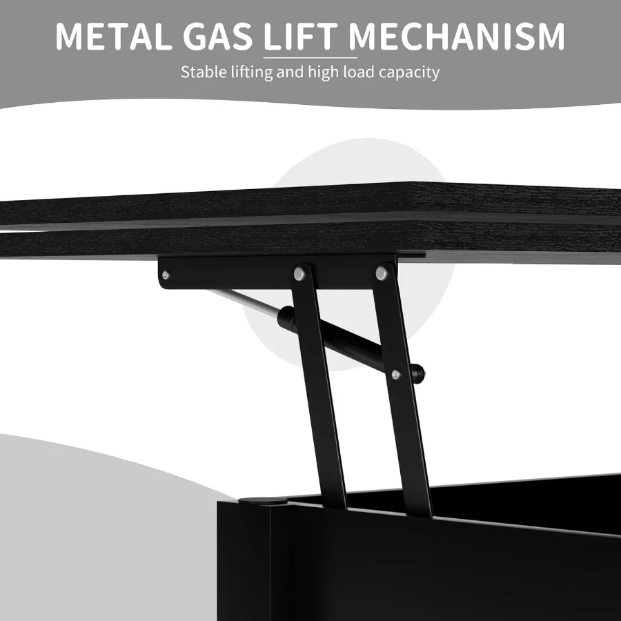 โต๊ะกาแฟแบบยกได้พร้อมที่เก็บของ สีดำ โต๊ะกาแฟแบบยกได้พร้อมลิ้นชักและช่องเก็บของแบบซ่อน โต๊ะกลางอเนกประสงค์แบบยกได้