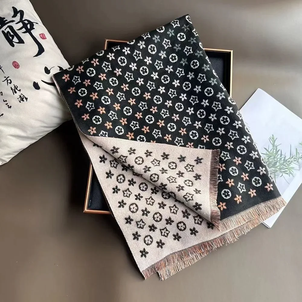 2025 bufanda nueva para mujer, chal de Cachemira de imitación cálido y versátil de gama alta, envolturas de doble cara para negocios florales simples de invierno