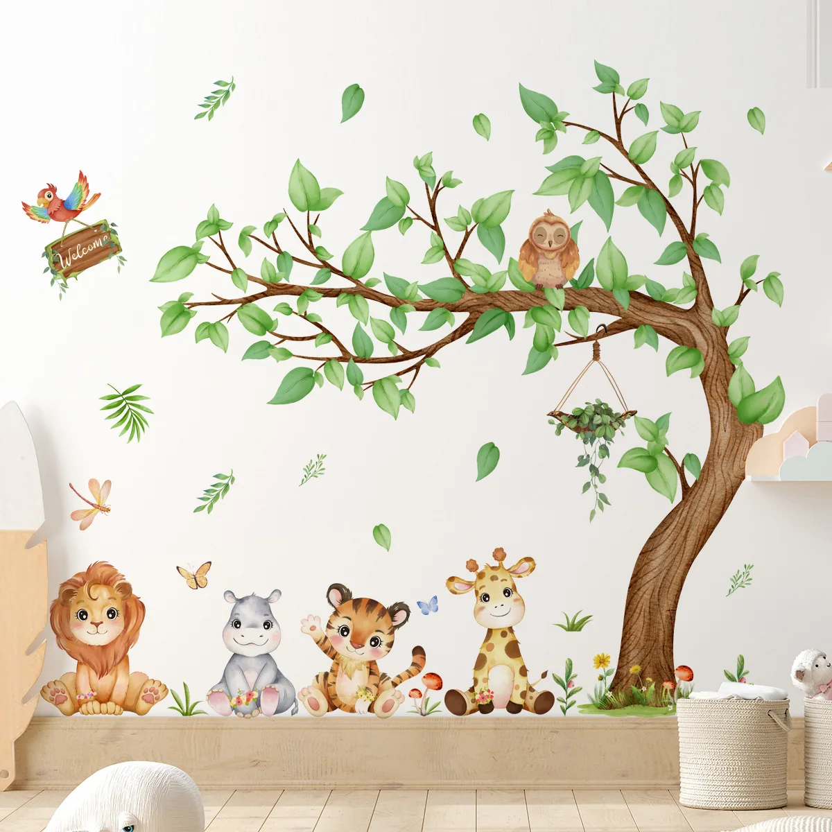 

6pcs Large Creative Cartoon Forest Vine Monkey Wall Sticker Living Room Bedroom Room Decorative Background Wall Sticker Ms7045