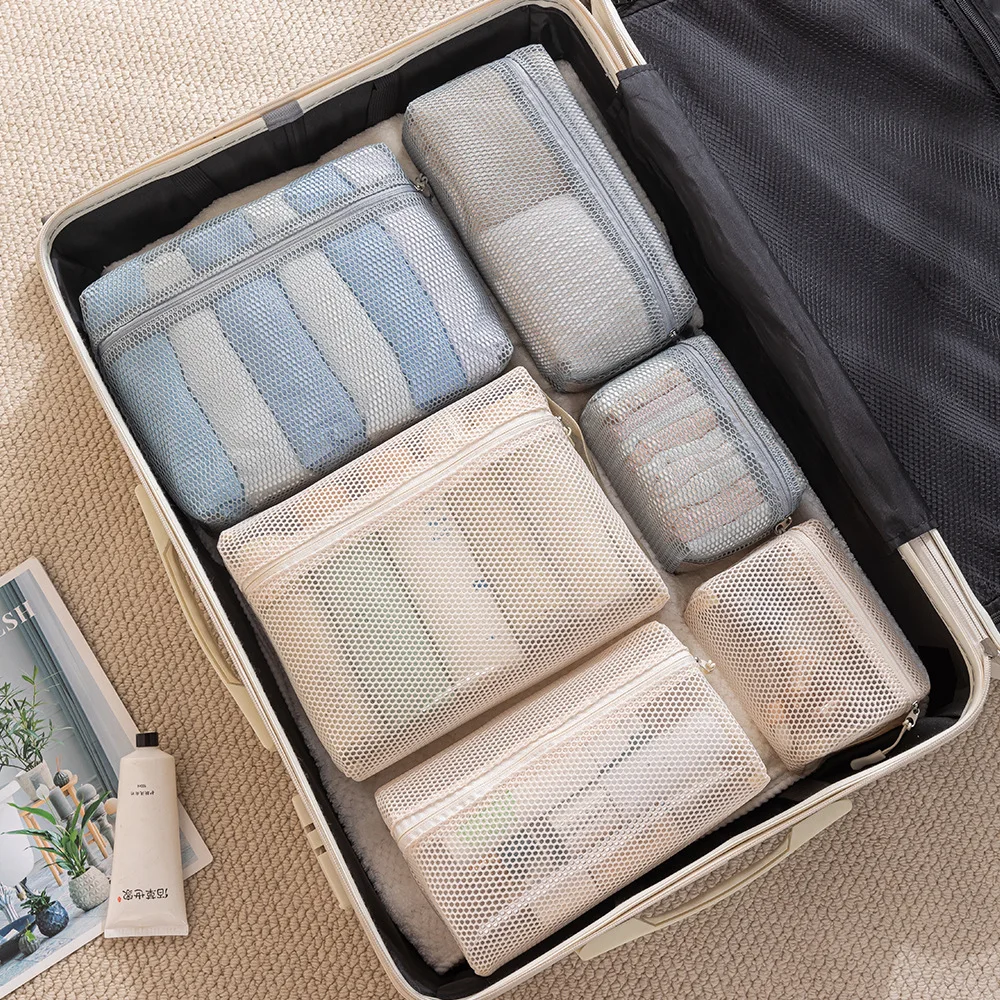 

Mesh Travel Organizer Bags Toiletry & Cosmetic Bag with Zipper Pouch for Makeup, Jewelry, Transparent Luggage Suitcase Package