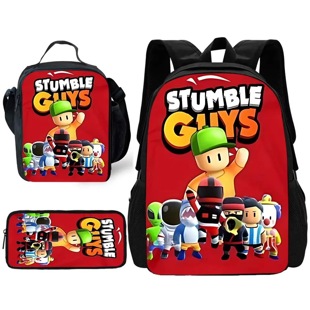 Stumble Guys Child School Backpack with Lunch Bags ,Pencil Bags ,School Bags for Boys Girls Best Gift